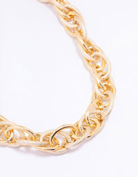 Gold Textured Multi Link Chain Necklace - link has visual effect only