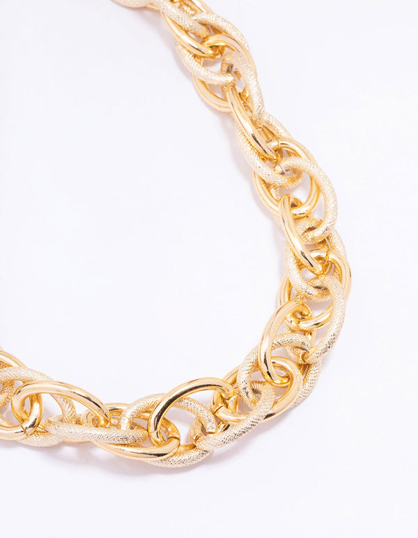 Gold Textured Multi Link Chain Necklace