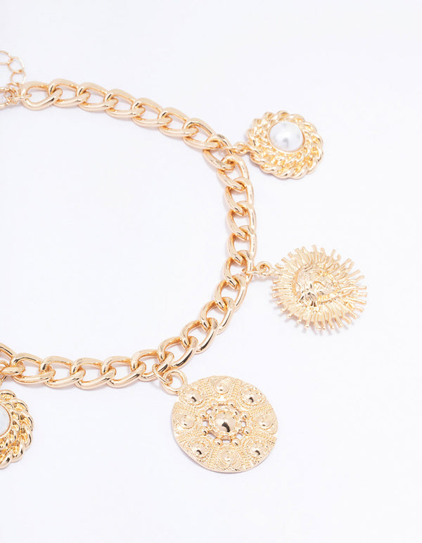 Gold Coin & Pearl Choker Necklace