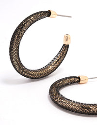 Gold & Black Mesh Bold Hoop Earrings - link has visual effect only