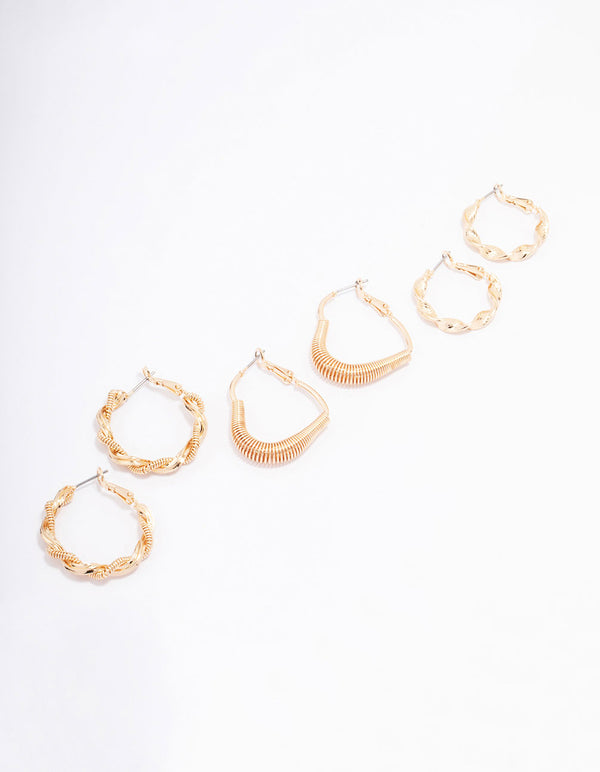 Gold Coil Heart Hoop Earring 3-Pack