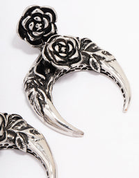 Antique Silver Crescent Rose Drop Earrings - link has visual effect only