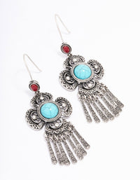 Antique Silver Fringe Cluster Boho Drop Earrings - link has visual effect only