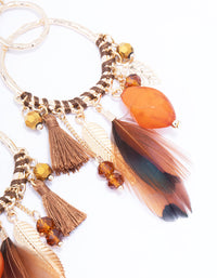 Gold Thread Beaded Feather Drop Earrings - link has visual effect only