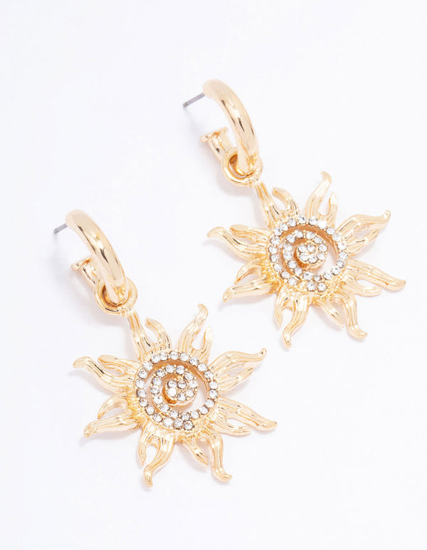 Gold Swirling Sun Drop Earrings