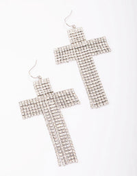 Rhodium Flowing Cross Drop Earrings - link has visual effect only