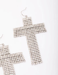 Rhodium Flowing Cross Drop Earrings - link has visual effect only