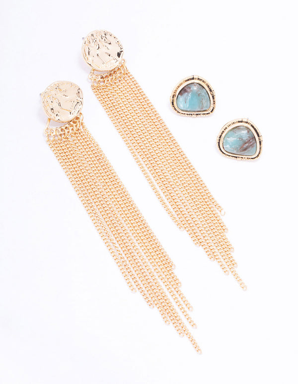 Gold Textured Tassel Earring Pack