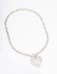 Rhodium Filigree Puffy Heart Necklace - link has visual effect only