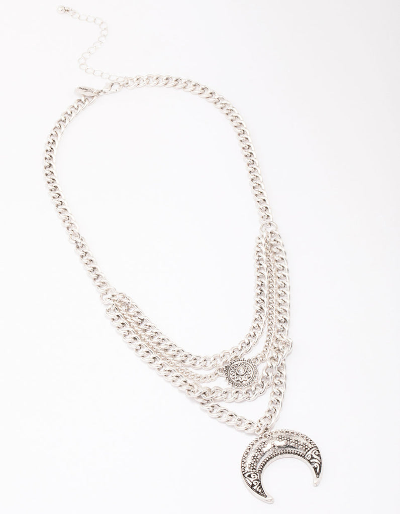 Antique Silver Western Crescent Moon Necklace - Lovisa