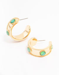 Gold Textured Stone Hoop Earrings - link has visual effect only