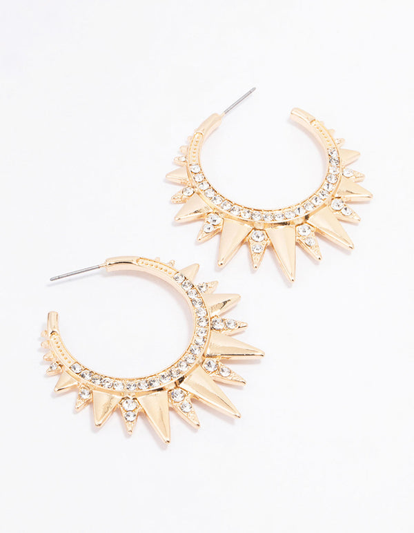 Gold Small Pointed Spike Hoop Earrings