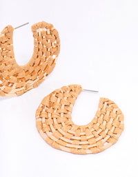 Gold Woven Raffia Curved Hoop Earrings - link has visual effect only