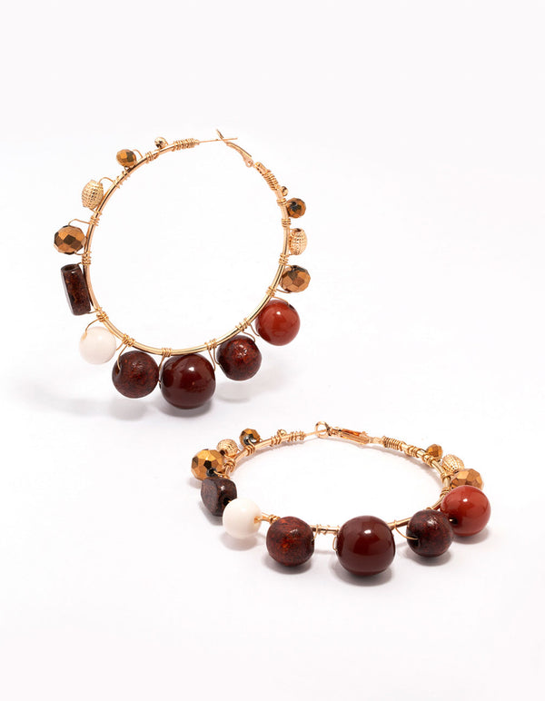 Gold Bold Beaded Wide Hoop Earrings