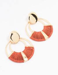 Gold Fabric Threaded Wrapped Circular Drop Earrings - link has visual effect only