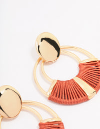 Gold Fabric Threaded Wrapped Circular Drop Earrings - link has visual effect only