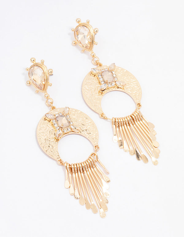 Gold Diamante Star Long Drop Earrings