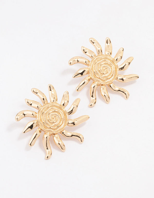 Gold Sun Statement Stud Earrings