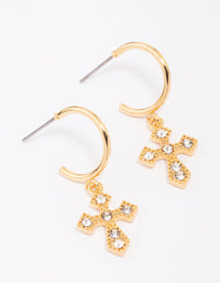 Gold Plated Diamante Ornate Cross Drop Earrings - link has visual effect only