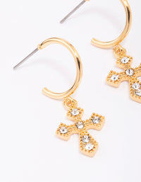 Gold Plated Diamante Ornate Cross Drop Earrings - link has visual effect only