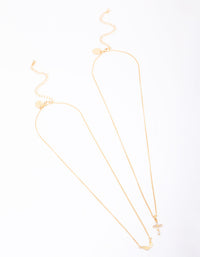 Gold Plated Wings & Diamante Cross Necklace 2-Pack - link has visual effect only