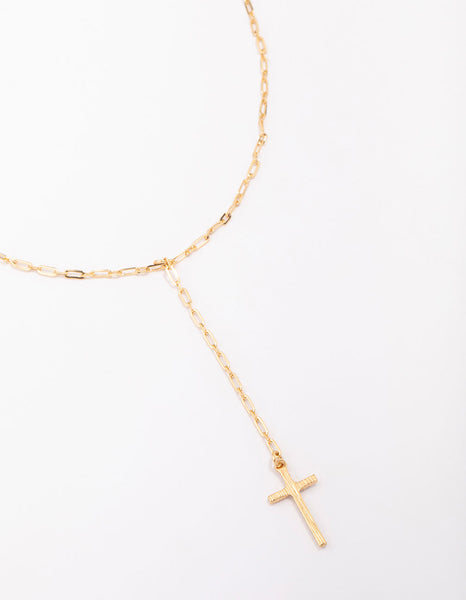 Gold lariat cross necklace clearance