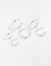 Silver Plated Chunky Modern Hoop Earring 3-Pack - link has visual effect only