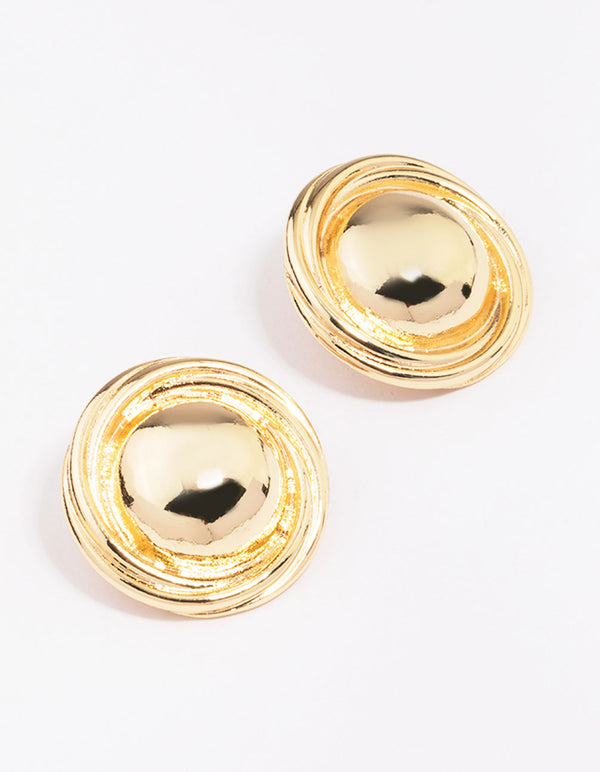 Gold Plated Large Round Twisted Stud Earrings