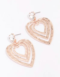 Rose Gold Triple Heart Diamante Drop Earrings - link has visual effect only