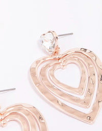 Rose Gold Triple Heart Diamante Drop Earrings - link has visual effect only