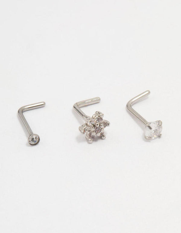 Surgical Steel Flower Nose Stud 3-Pack