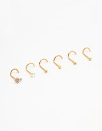 Gold Plated Surgical Steel Diamante Cross Nose Piercing 6-Pack - link has visual effect only