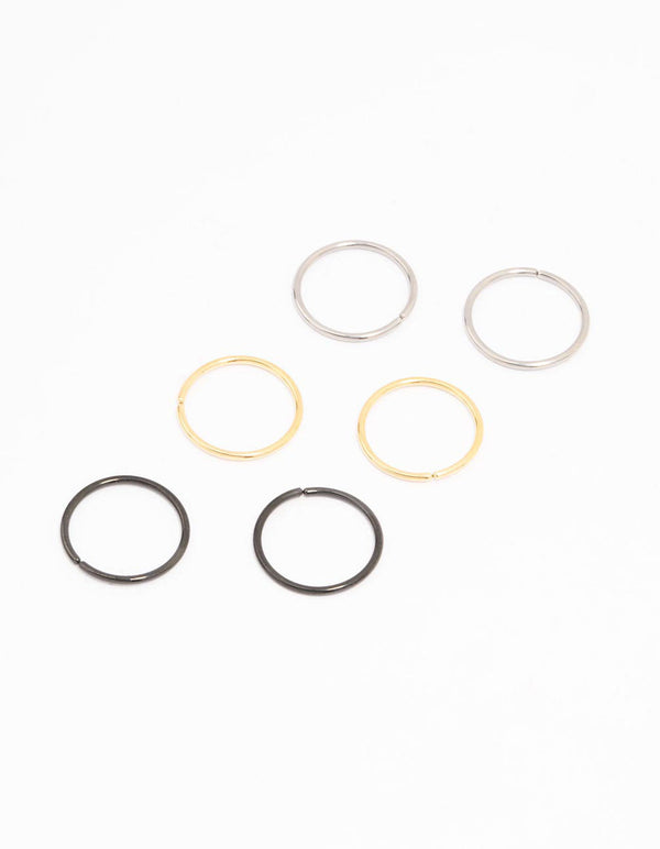 Titanium Mixed Metal Classic Nose Ring 6-Pack