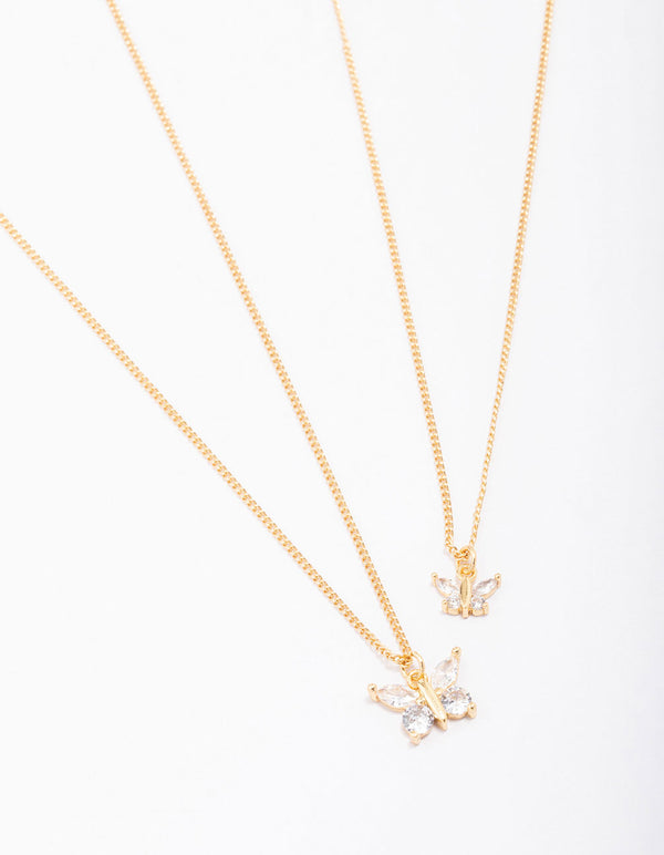 Gold Plated Cubic Zirconia Butterfly Necklace Pack