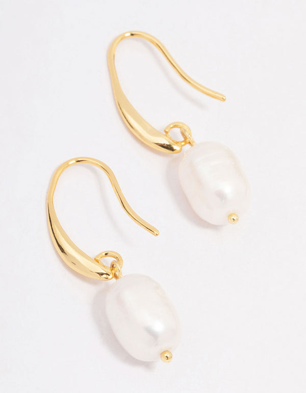 Gold Plated Freshwater Pearl Medium Hook Drop Earrings