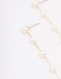 Gold Plated Freshwater Pearl Long Dainty Drop Earrings - link has visual effect only