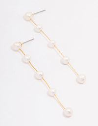 Gold Plated Freshwater Pearl Long Dainty Drop Earrings - link has visual effect only