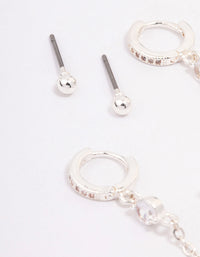 Silver Plated Cubic Zirconia Pave Huggie Chain Earring Pack - link has visual effect only