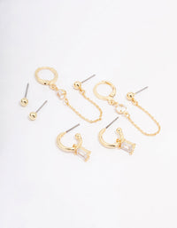 Gold Plated Baguette Hoop Chain Earring 3-Pack - link has visual effect only