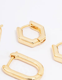 Gold Plated Hexagon Hoop Earring 3-Pack - link has visual effect only