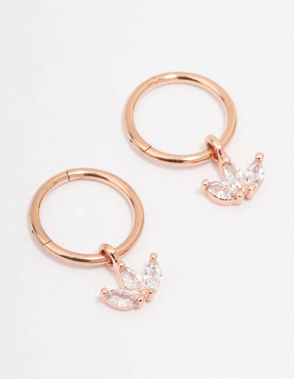 Rose Gold Plated Surgical Steel Cubic Zirconia Trio Marquise Hoop Earrings