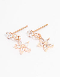 Rose Gold Plated Surgical Steel Cubic Zirconia Flower Drop Stud Earrings - link has visual effect only