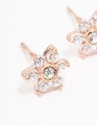 Rose Gold Plated Surgical Steel Cubic Zirconia Flower Stud Earrings - link has visual effect only