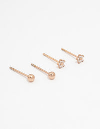 Rose Gold Plated Surgical Steel Ball & Flower Stud Earring Pack - link has visual effect only