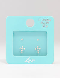 Sterling Silver Cubic Zirconia Cross Stud Earring Pack - link has visual effect only