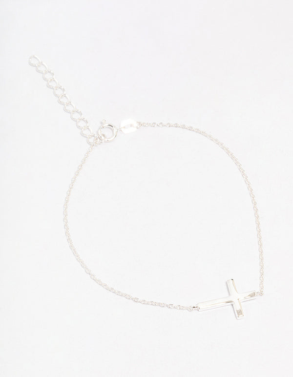 Sterling Silver Horizontal Cross Bracelet