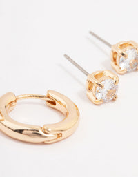 Gold Diamante Stud & Hoop Earring Pack - link has visual effect only