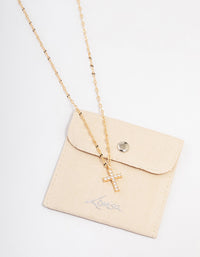 Gold Bezel Diamante Cross Pendant Necklace - link has visual effect only