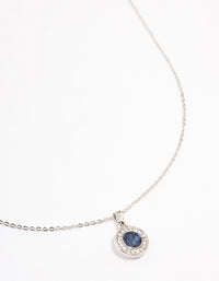 Silver Diamante Sapphire Halo Necklace - link has visual effect only