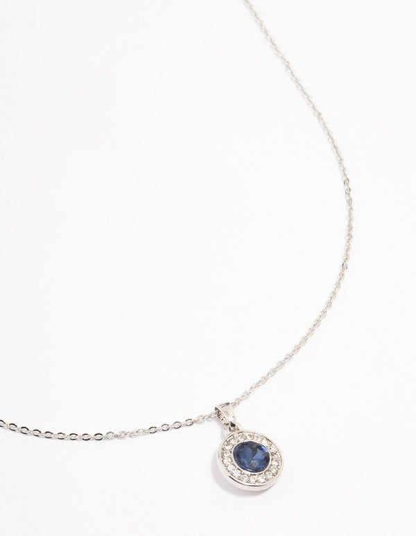 Silver Diamante Sapphire Halo Necklace